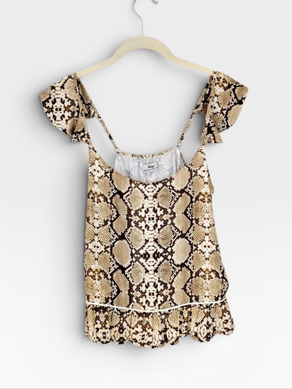 MAAJI Snakeskin Python Print Flutter Strap Ruffle Hem Tank Top Large - Picture 7 of 8